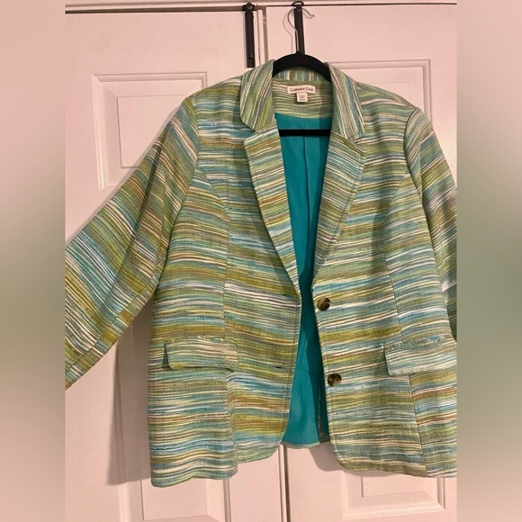 Coldwater Creek Green Multicolored Stripped Plus Size Blazer -Size 20-22 - Picture 3 of 8